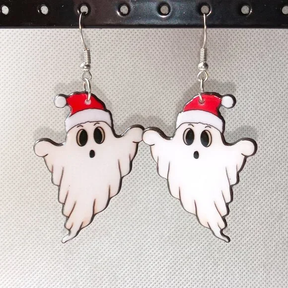 Santa Ghost Earrings, Spooky Christmas Ghost Earrings, Ladies Fashion Earrings - Picture 2 of 6